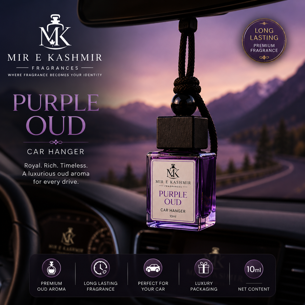 Purple Oud Car Hanger – 10ml by Mir E Kashmir Fragrances