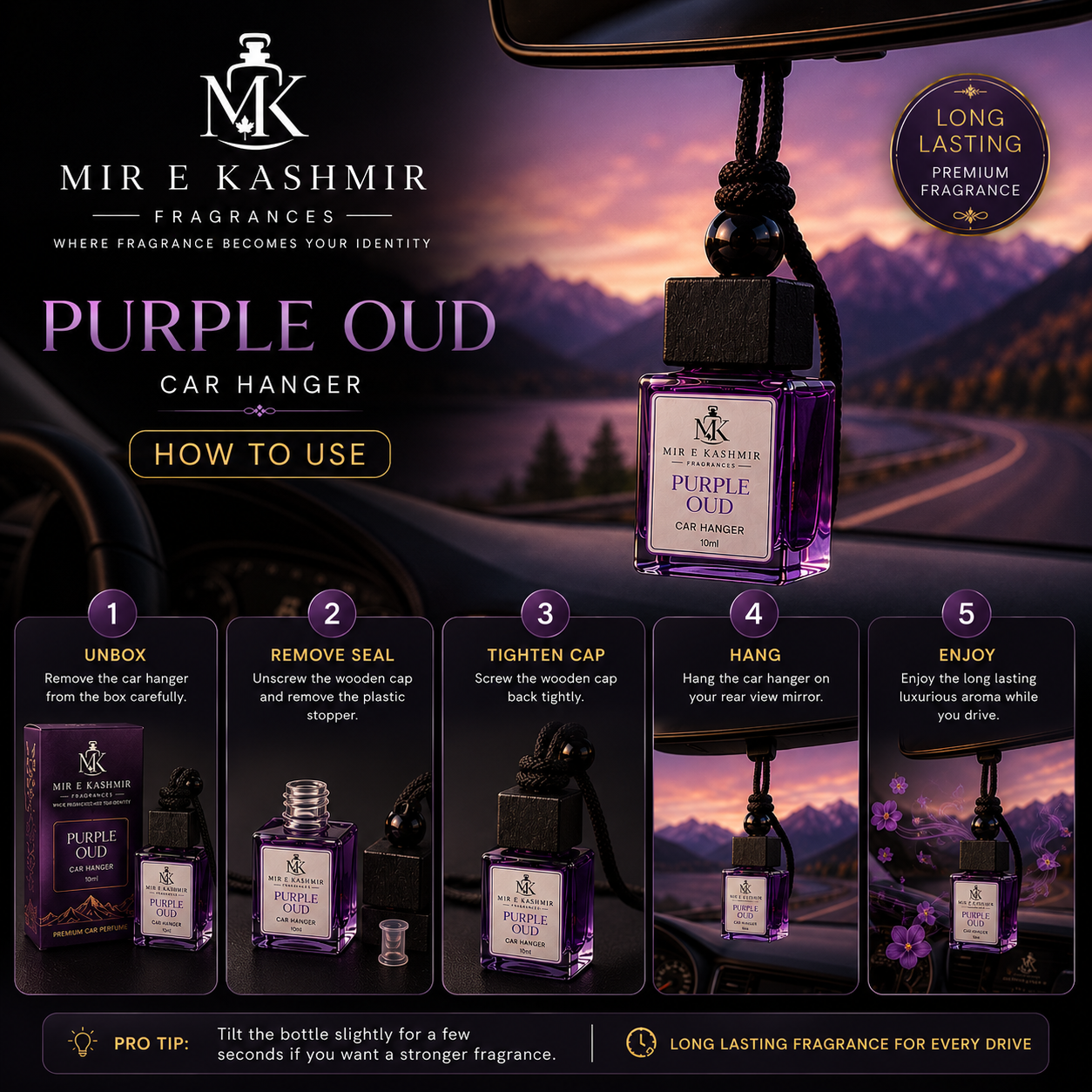 Purple Oud Car Hanger – 10ml by Mir E Kashmir Fragrances
