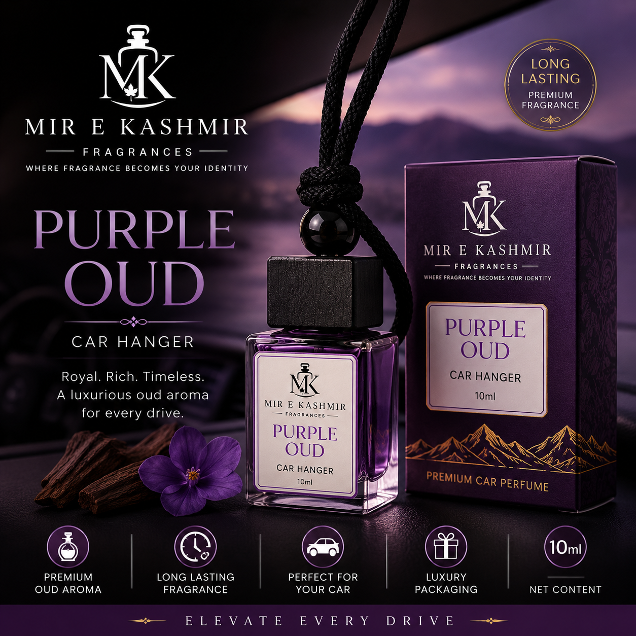 Purple Oud Car Hanger – 10ml by Mir E Kashmir Fragrances